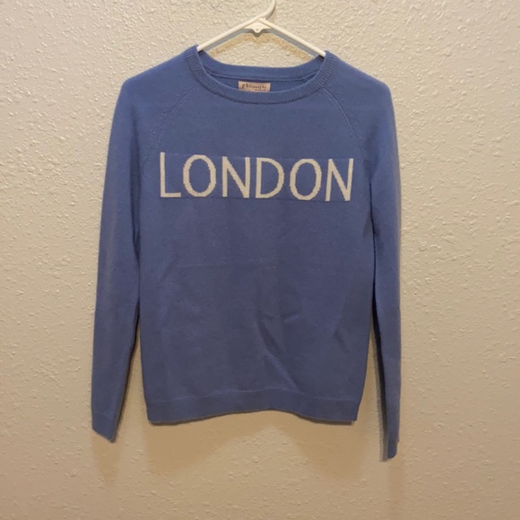 Philosophy Sweaters - Philosophy 100% Cashmere Light Blue and White London Sweater